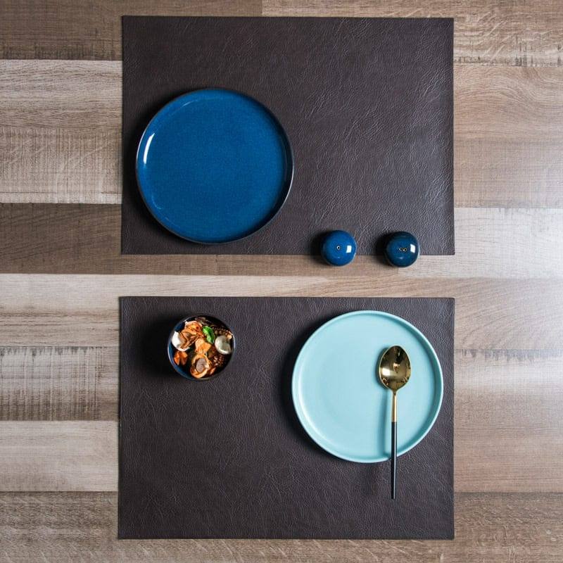 ASA Selection Rectangular Optic Grain Faux Leather Placemats, Set of 2 - Black Coffee