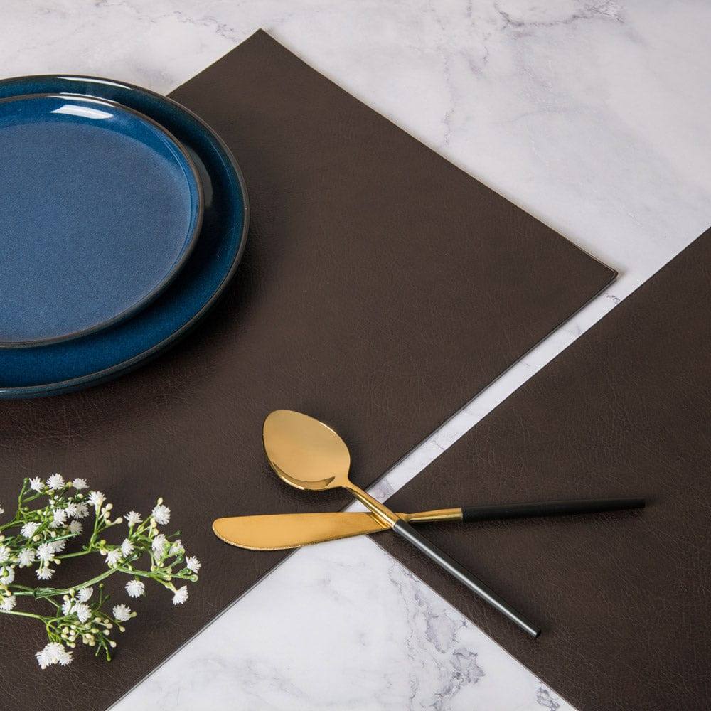 ASA Selection Rectangular Optic Grain Faux Leather Placemats, Set of 2 - Black Coffee