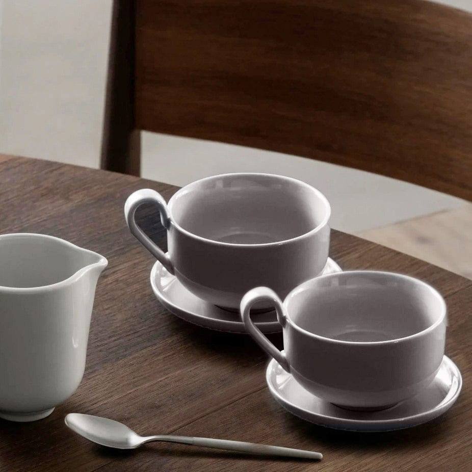 Blomus Germany RO Tea Cups with Saucers, Set of 2 - Mourning Dove