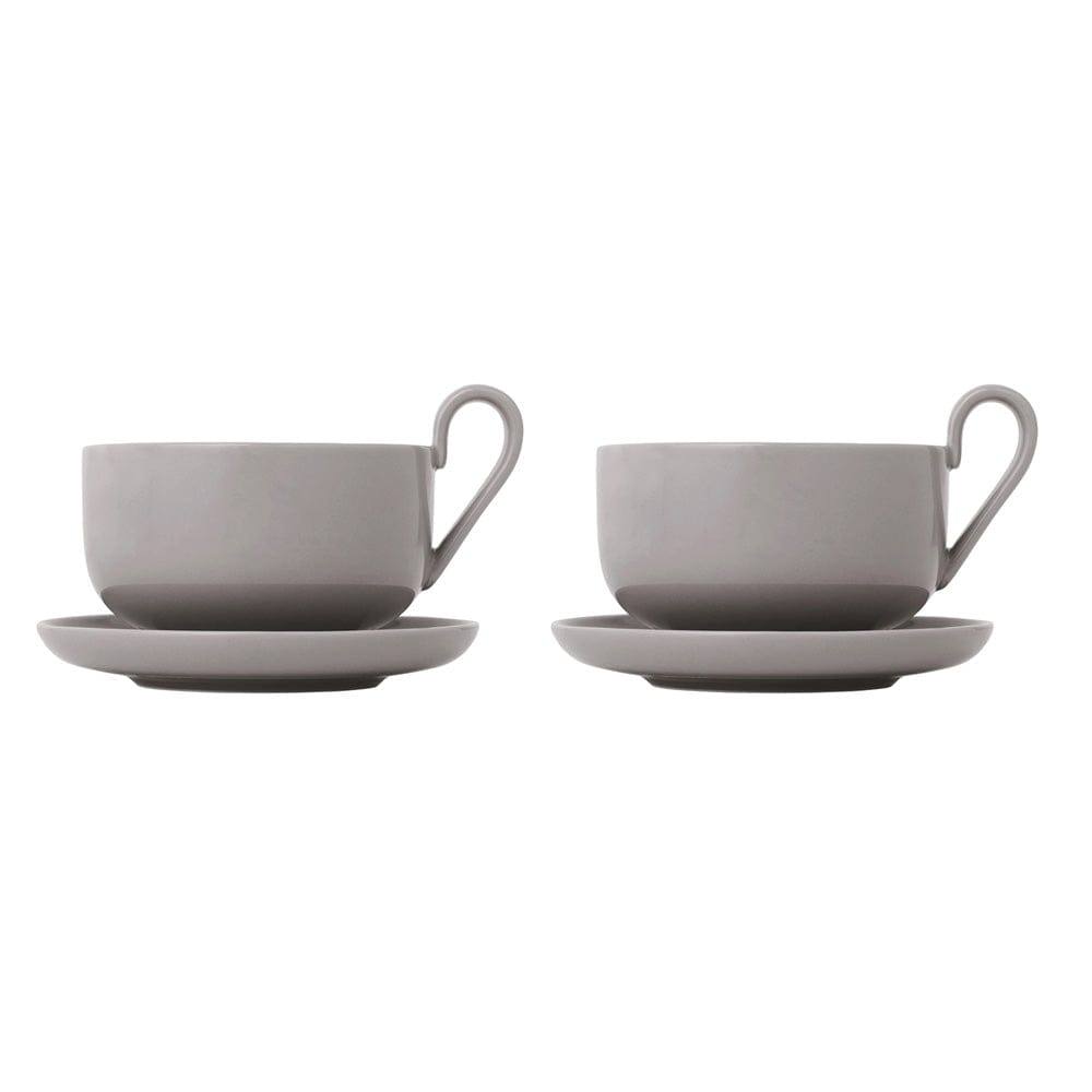 Blomus Germany RO Tea Cups with Saucers, Set of 2 - Mourning Dove