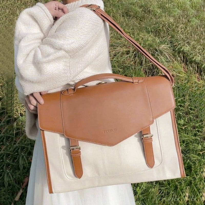 Ecosusi Julie Vintage Briefcase - Beige Brown