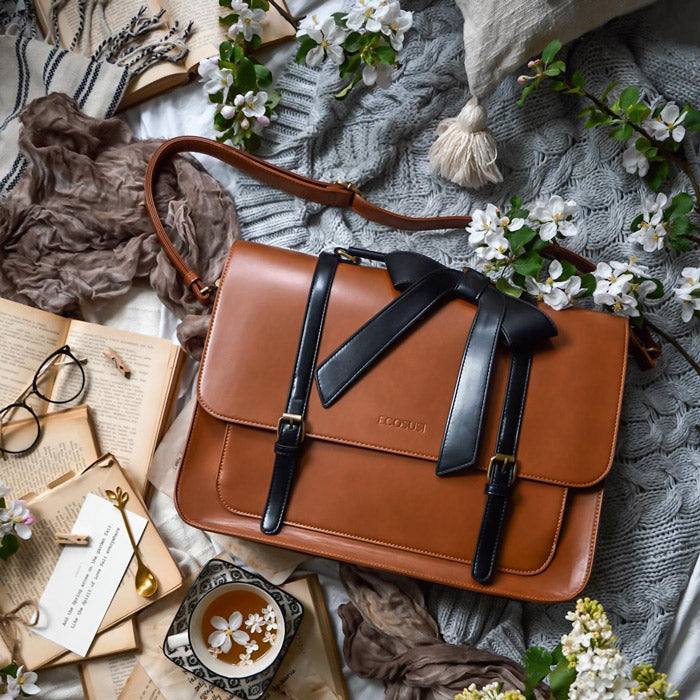 Ecosusi Vintage Bow Briefcase Large - Brown