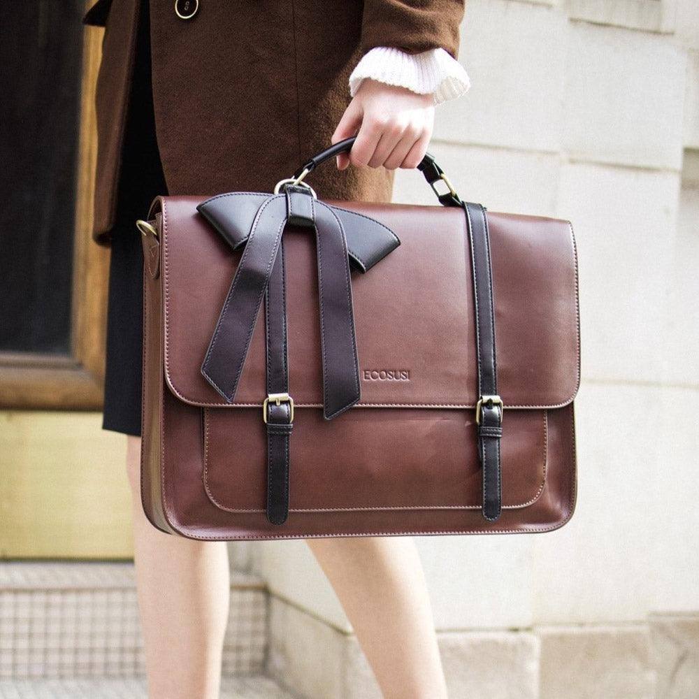 Ecosusi Vintage Bow Briefcase Large - Brown Black