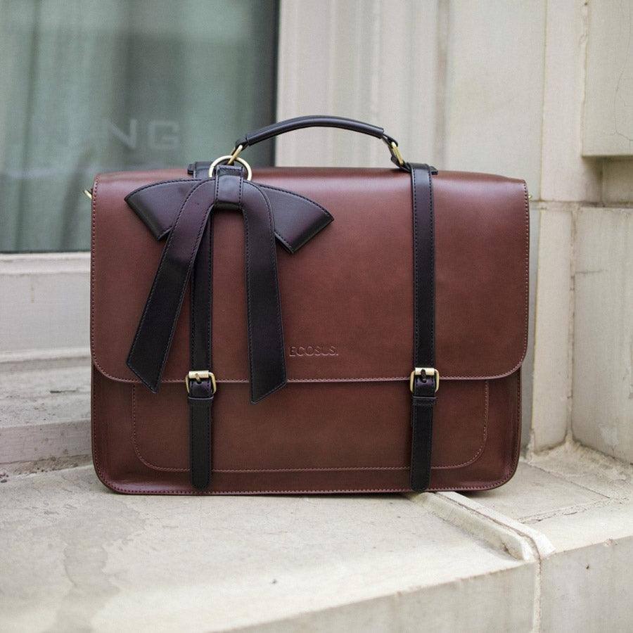 Ecosusi Vintage Bow Briefcase Large - Brown Black