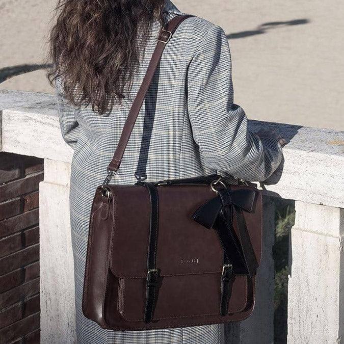 Ecosusi Vintage Bow Briefcase Large - Brown Black