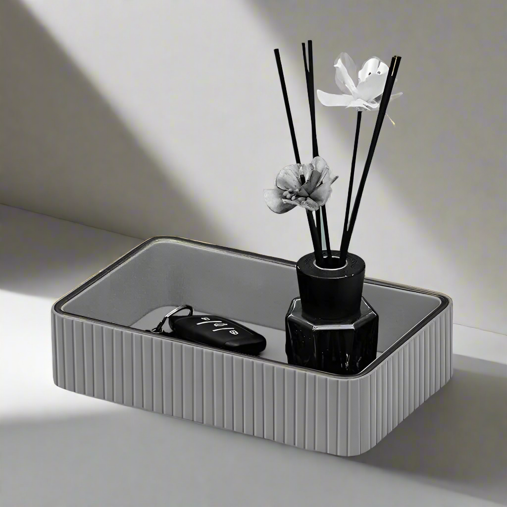 Columns Rectangular Leather Valet Tray - Light Grey