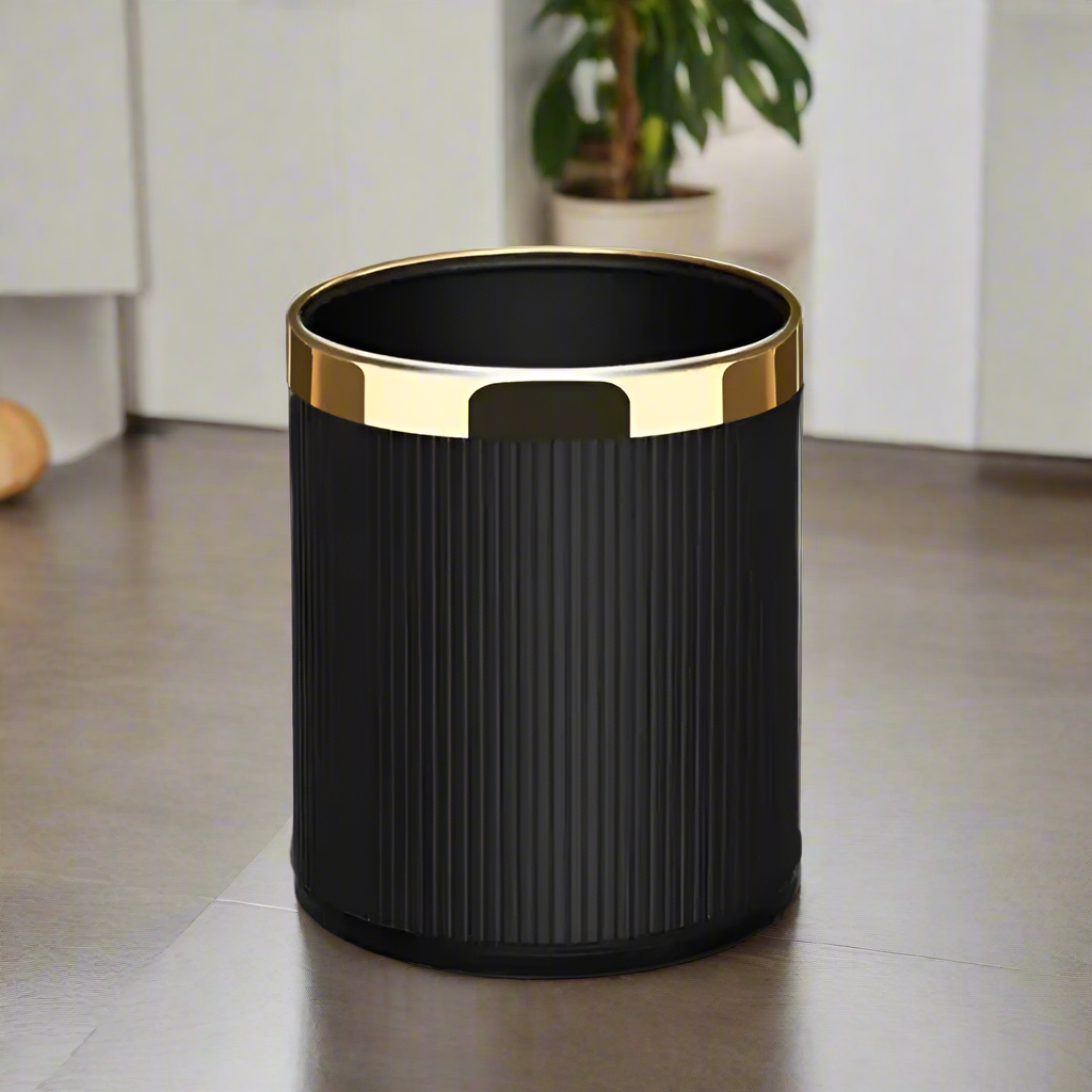 Columns Waste Bin 10L - Black & Gold
