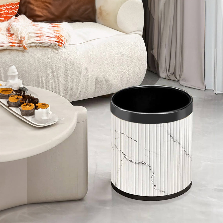 Columns Waste Bin 10L - White Marble & Dark Steel