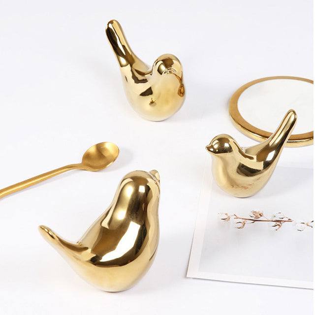 Enhabit Decorative Birds Sculptures, Set of 3 - Gold