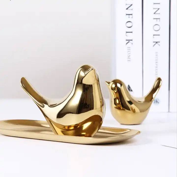 Enhabit Decorative Birds Sculptures, Set of 3 - Gold