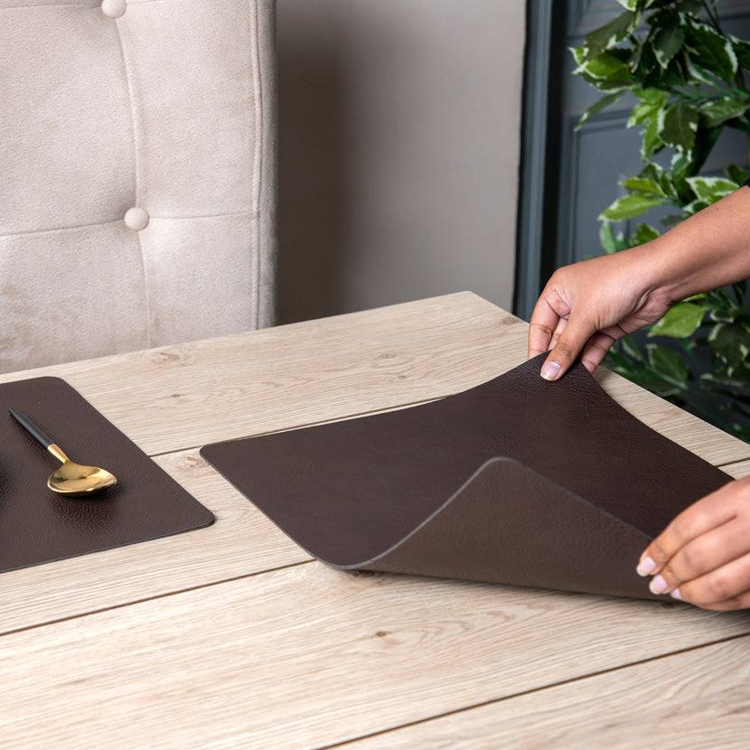 Enhabit Faux Leather Rectangular Placemats, Set of 2 - Coffee Brown