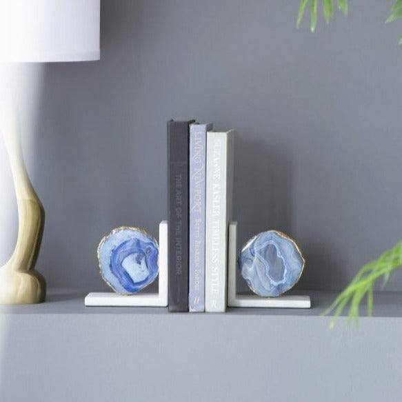 Enhabit Geode Bookends with Marble Base, Set of 2