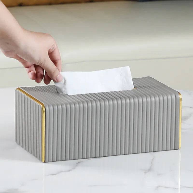 Enhabit Gold Edge Tissue Box Holder - Light Grey