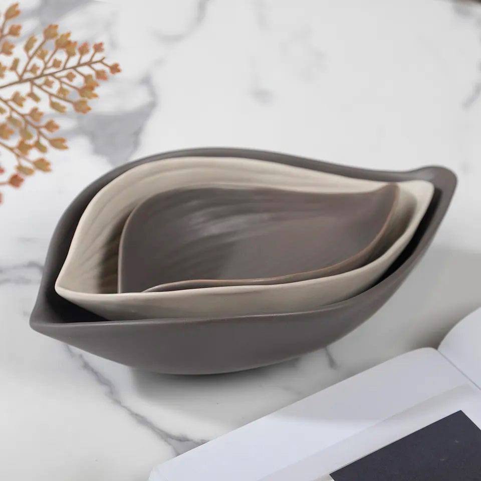 Enhabit Leaf Ceramic Dish - Grey