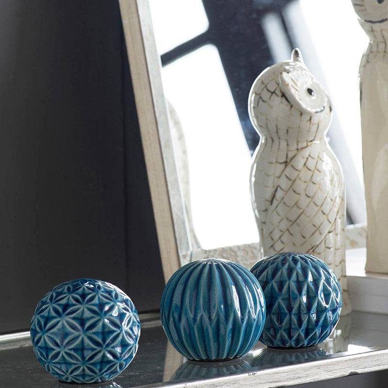 Enhabit Olsen Ceramic Decorative Accent Balls, Set of 3 - Blue