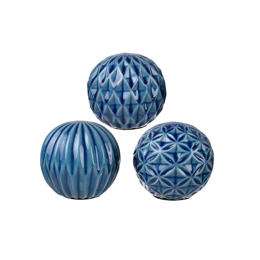 Enhabit Olsen Ceramic Decorative Accent Balls, Set of 3 - Blue