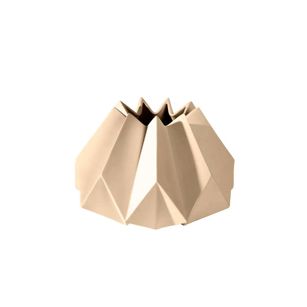 Enhabit Origami Porcelain Vase Short - Beige