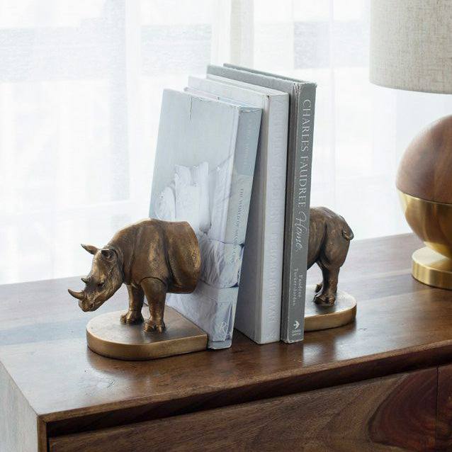 Enhabit Rhino Bookends, Set of 2 - Bronze