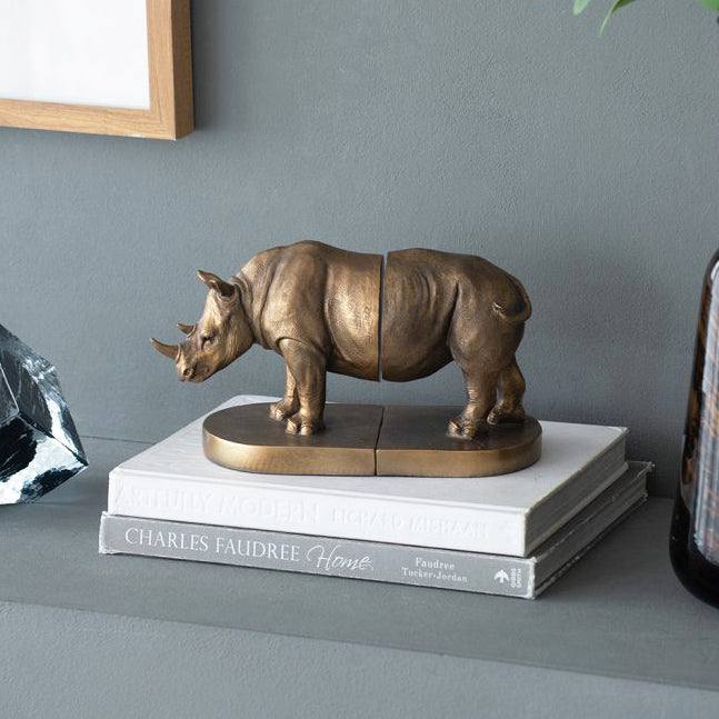 Enhabit Rhino Bookends, Set of 2 - Bronze