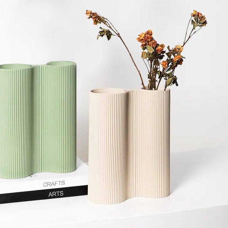 Enhabit Ribbed Duo Vase - Beige