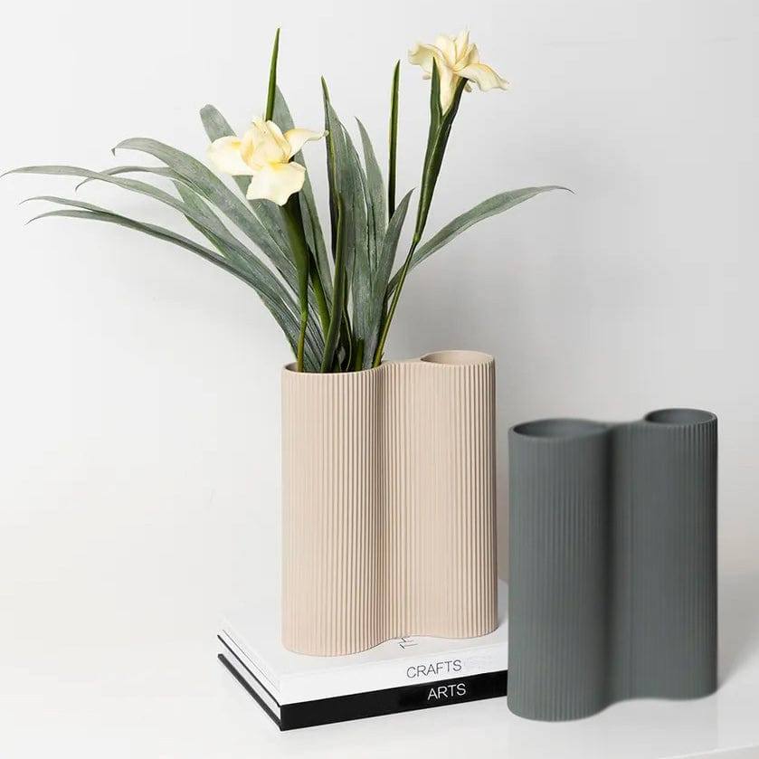 Enhabit Ribbed Duo Vase - Beige