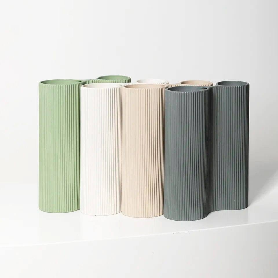 Enhabit Ribbed Duo Vase - Beige