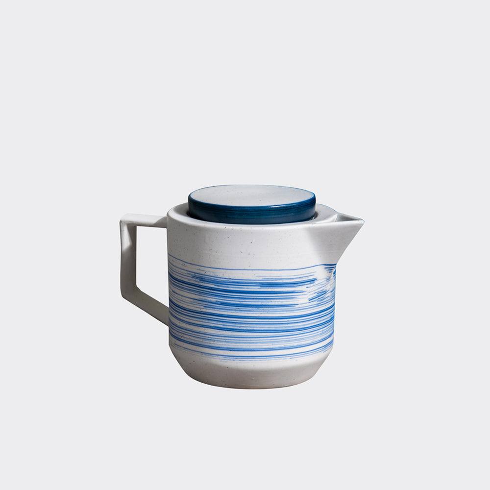 Enhabit Shore Ceramic Teapot with Filter - White & Blue