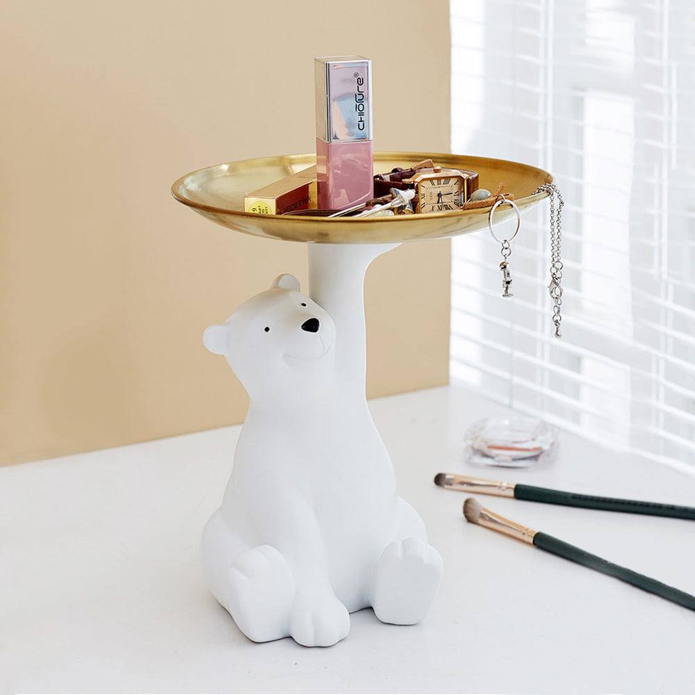 Enhabit Sitting Bear Sculpture with Trinket Tray