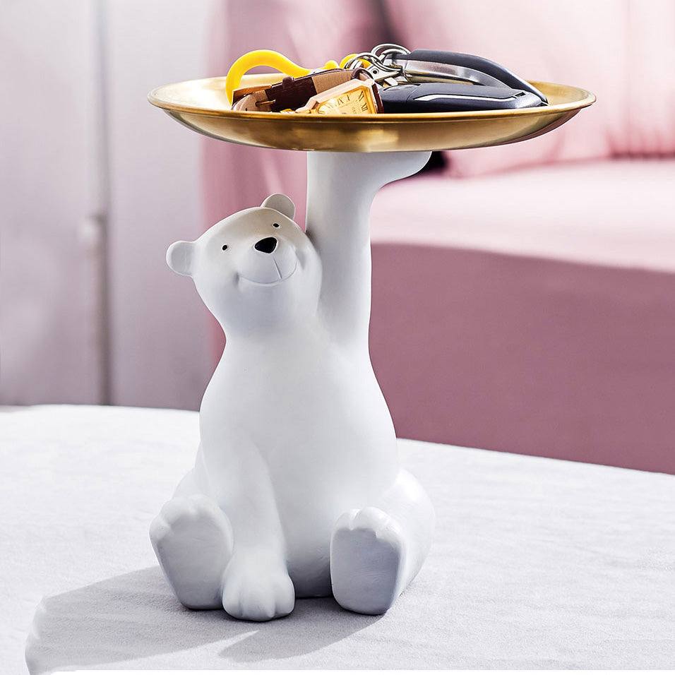 Enhabit Sitting Bear Sculpture with Trinket Tray