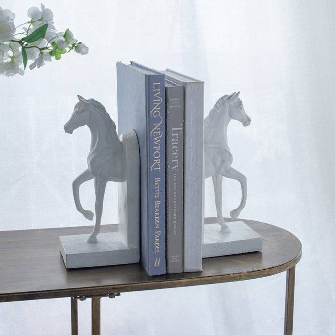 Enhabit Striding Horses Bookends, Set of 2 - White