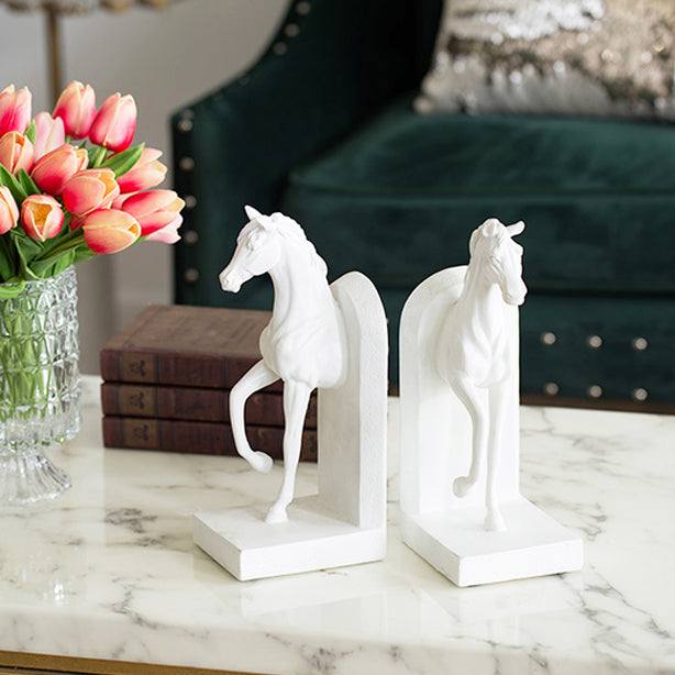 Enhabit Striding Horses Bookends, Set of 2 - White