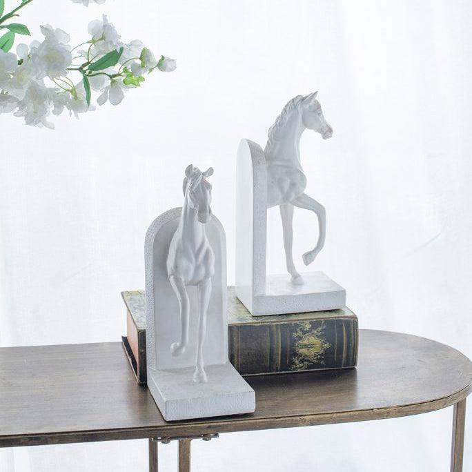 Enhabit Striding Horses Bookends, Set of 2 - White