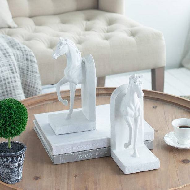 Enhabit Striding Horses Bookends, Set of 2 - White