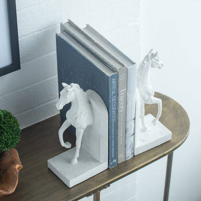 Enhabit Striding Horses Bookends, Set of 2 - White