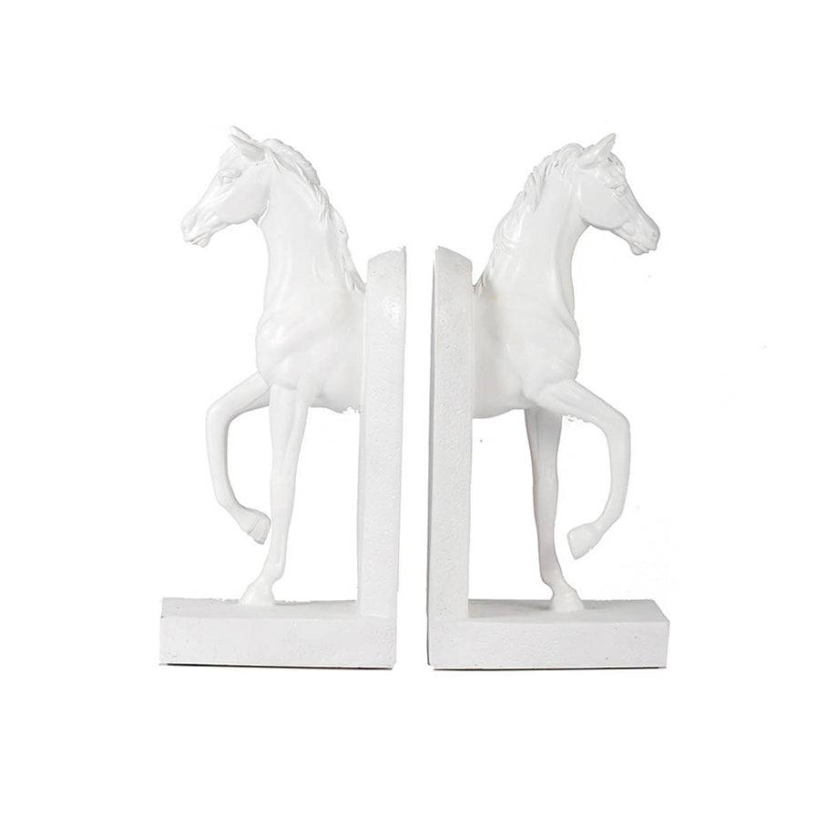 Enhabit Striding Horses Bookends, Set of 2 - White