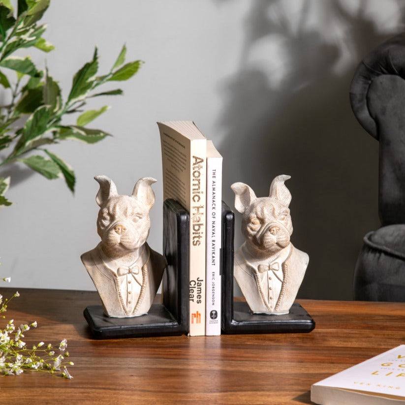 Enhabit Suited Bulldogs Bookends, Set of 2 - Vintage White