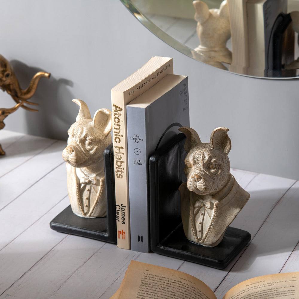 Enhabit Suited Bulldogs Bookends, Set of 2 - Vintage White