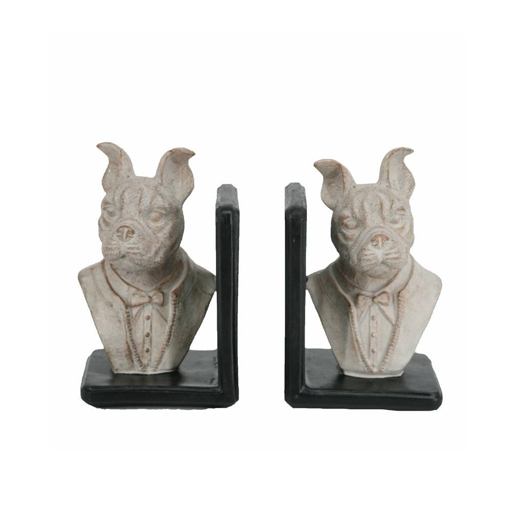 Enhabit Suited Bulldogs Bookends, Set of 2 - Vintage White