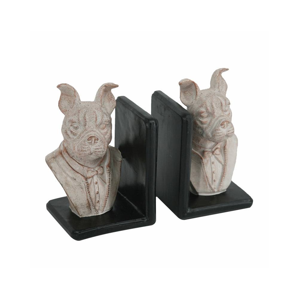 Enhabit Suited Bulldogs Bookends, Set of 2 - Vintage White