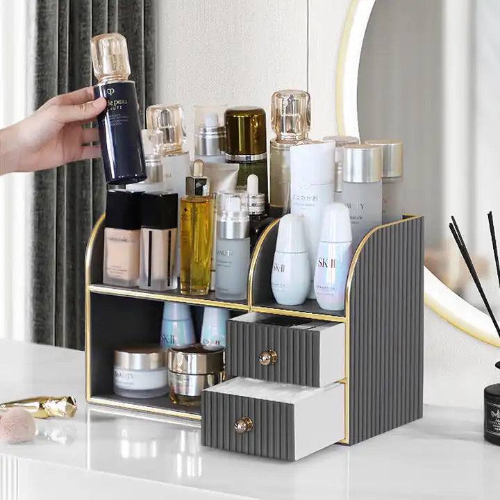 Enhabit Two-Tier Cosmetics Organiser with Drawers - Dark Grey