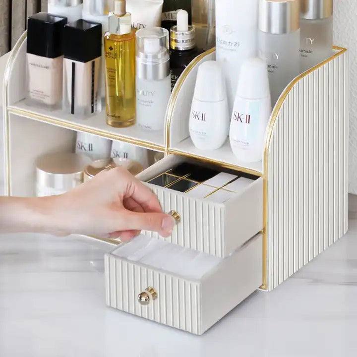 Enhabit Two-Tier Cosmetics Organiser with Drawers - White