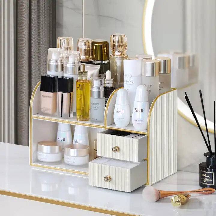 Enhabit Two-Tier Cosmetics Organiser with Drawers - White