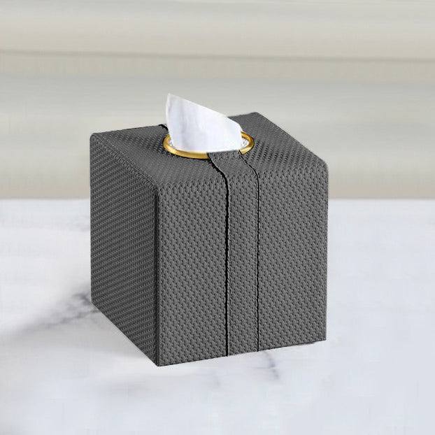 Enhabit Weave Square Tissue Box Holder - Grey & Gold