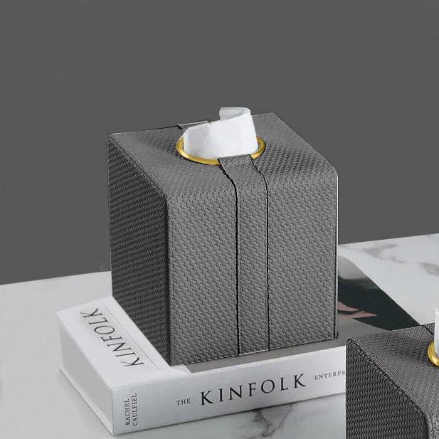 Enhabit Weave Square Tissue Box Holder - Grey & Gold