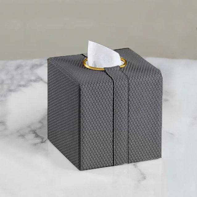 Enhabit Weave Square Tissue Box Holder - Grey & Gold