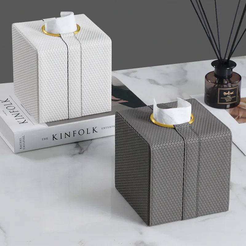 Enhabit Weave Square Tissue Box Holder - Grey & Gold