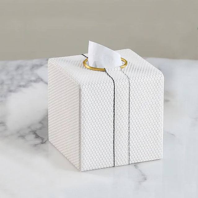 Enhabit Weave Square Tissue Box Holder - White & Gold