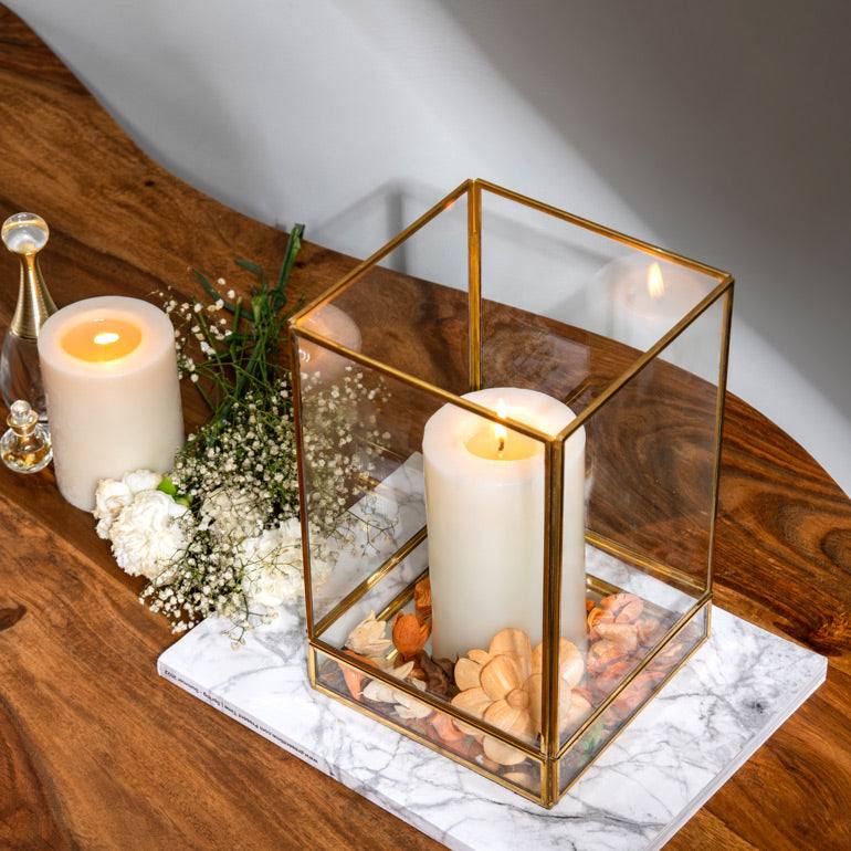 ESQ Living Anise Glass Hurricane - Gold