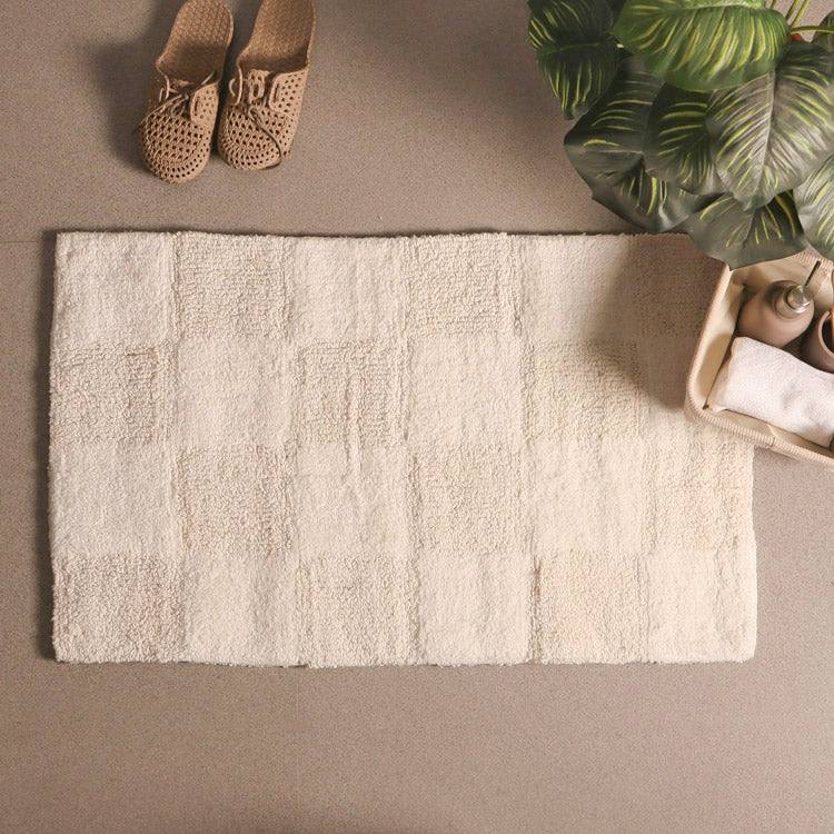 ESQ Living Checkered Reversible Tufted Bathmat - Ivory