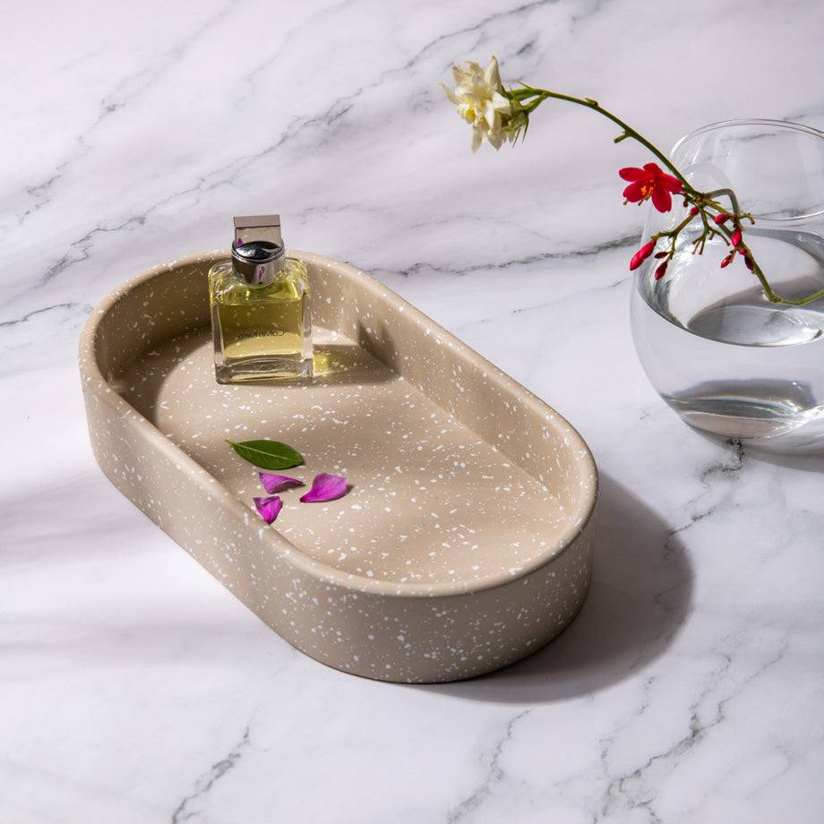 ESQ Living Concrete Oval Tray Small - Speckled Taupe